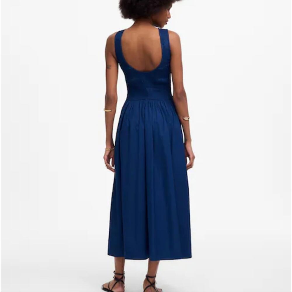 NWT Madewell Melody Smocked Midi Dress XS | Blue Moon Cotton Poplin Pockets - Picture 4 of 12